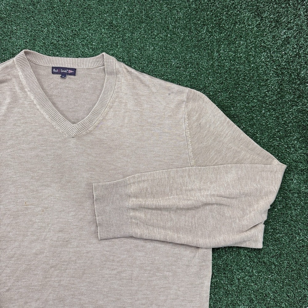 Paul Smith Men's Pullover V-Neck Knitted Sweater Size XL Taupe Beige
